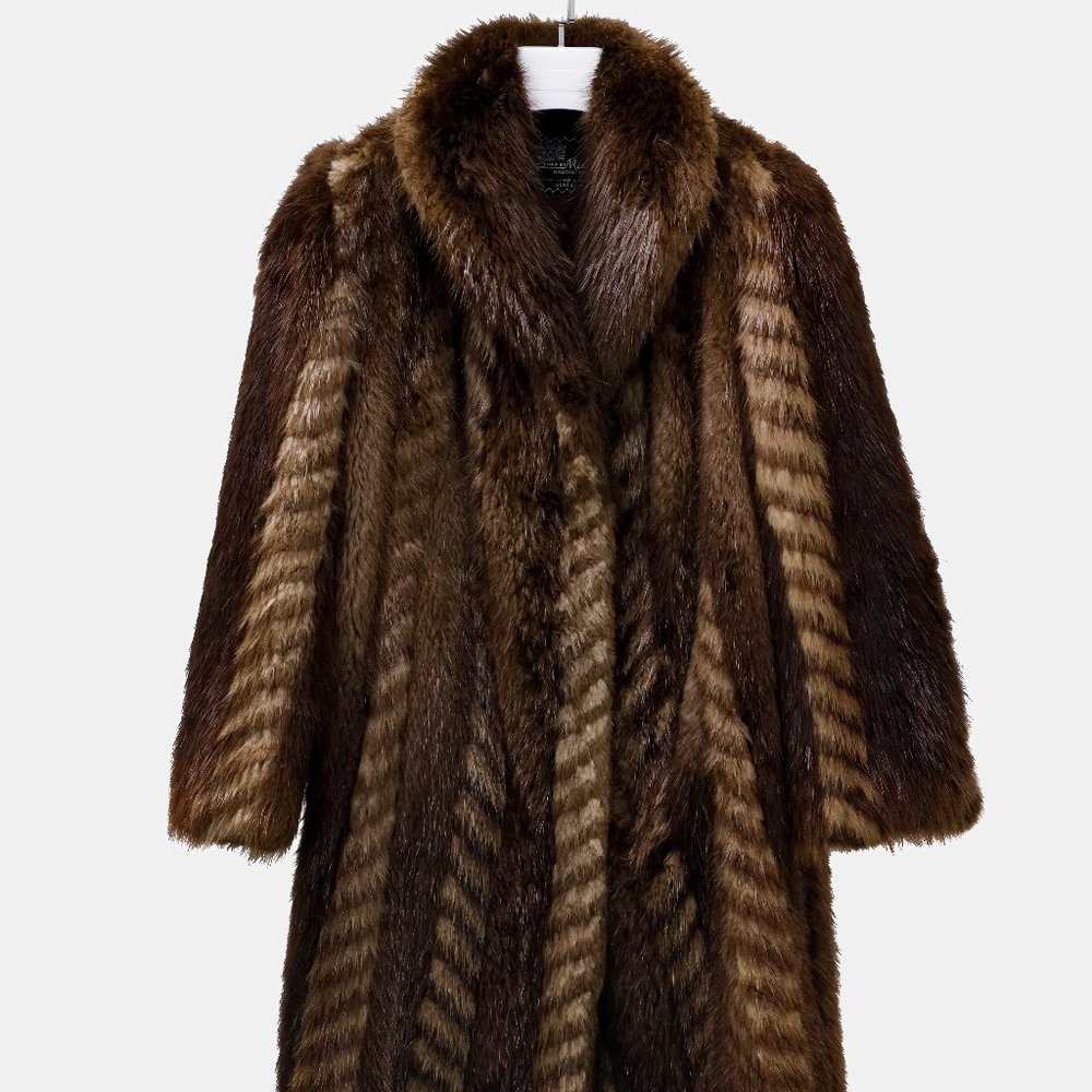 Furs by Michel Brown and Ivory Long Beaver Coat